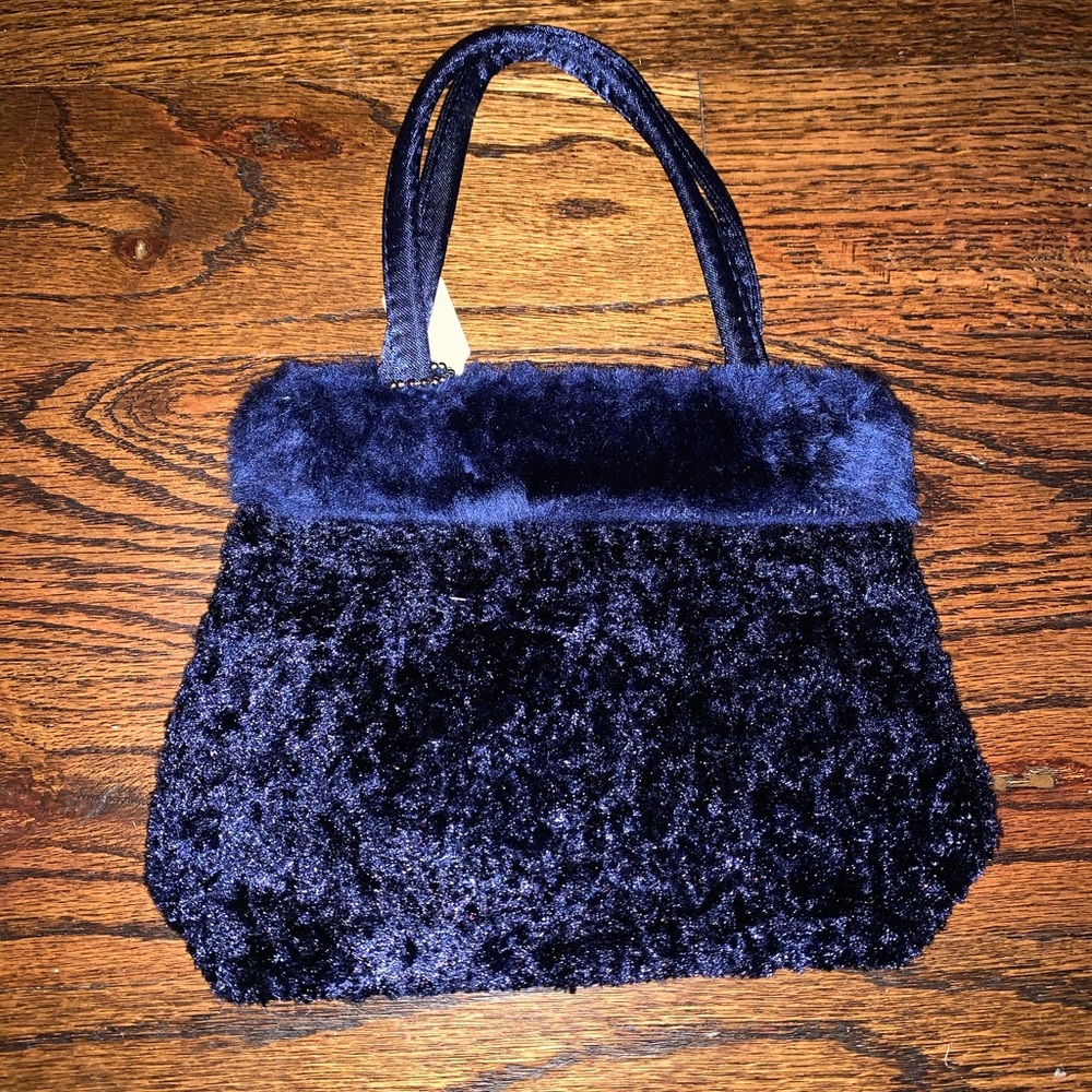 Faux fur soft purse-deep blue